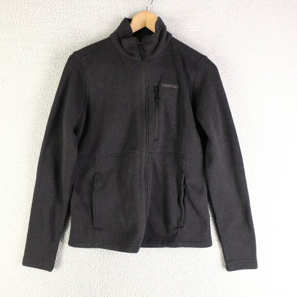 Marmot Jacket Womens Small Black Mountain Works Knit Fleece Lined Full Zip - Picture 1 of 9